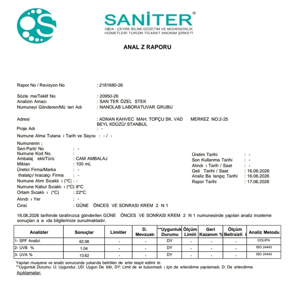 Güneş Kremi SPF 60 2IN1 (Öncesi ve Sonrası Krem )