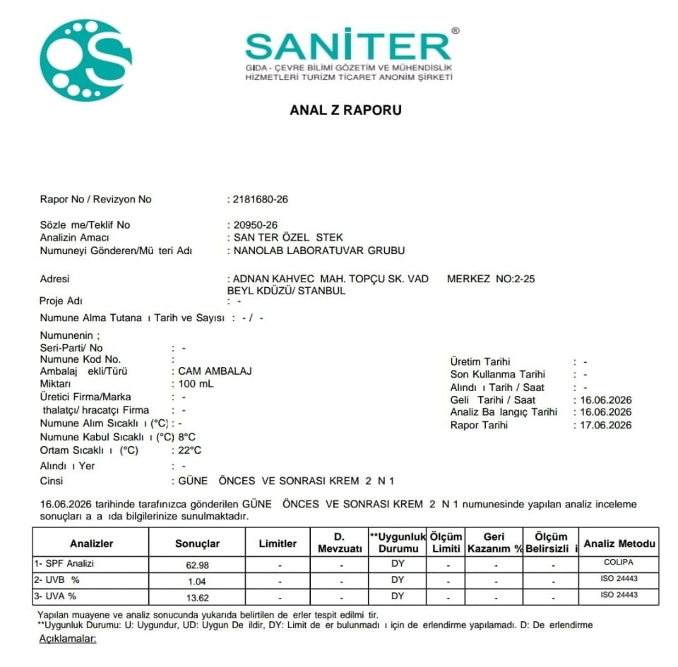 Güneş Kremi SPF 60 2IN1 (Öncesi ve Sonrası Krem )